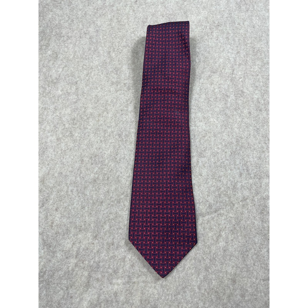 Tom James Red Blue Geometric Squares Woven Silk Necktie Neck Tie Texture USA